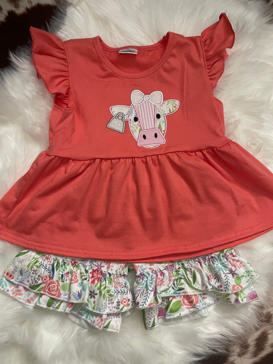 Pink Cow Print Short Set