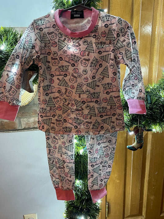 Pink Truck Christmas Pajama Set