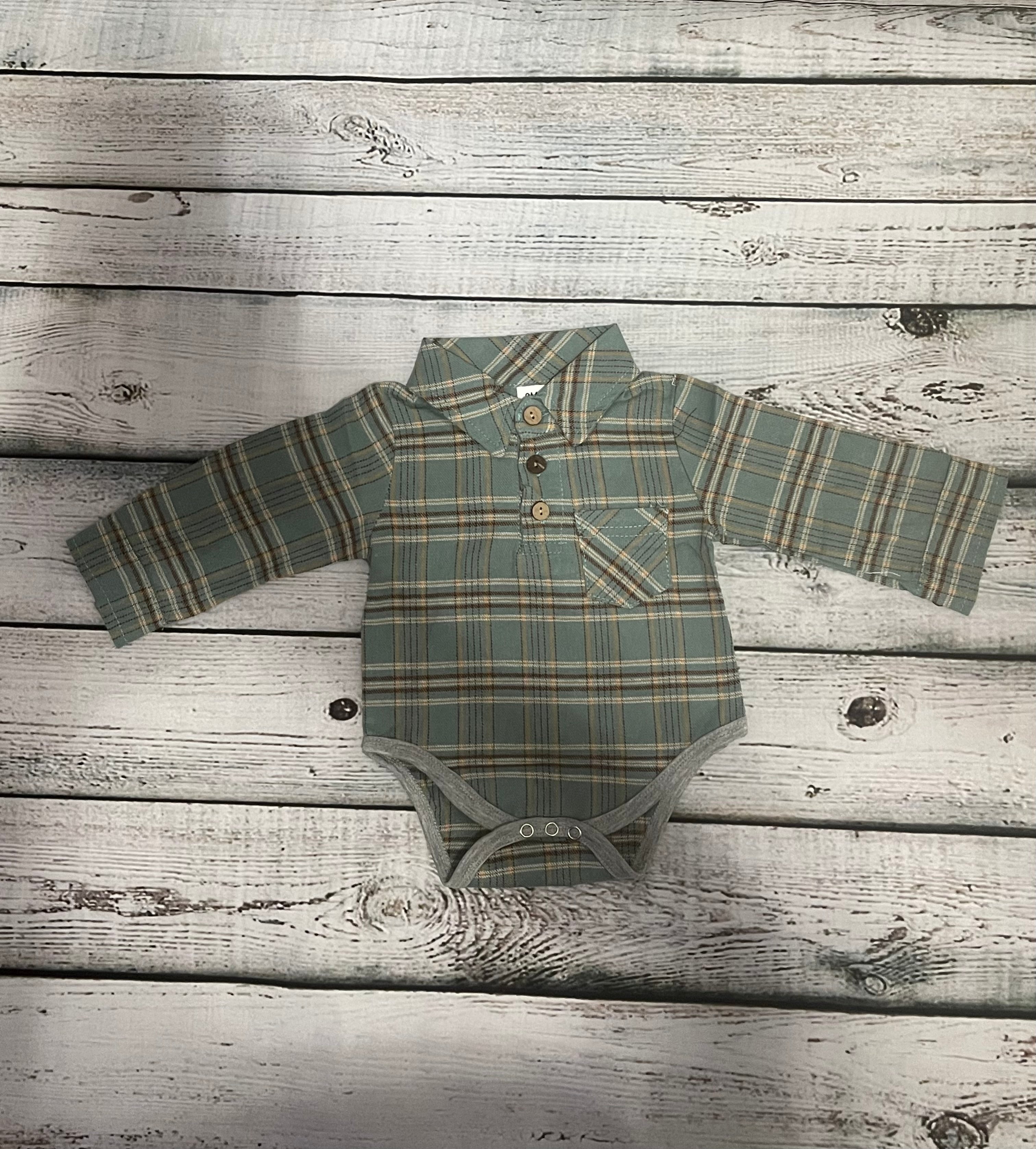 Green plaid online onesie